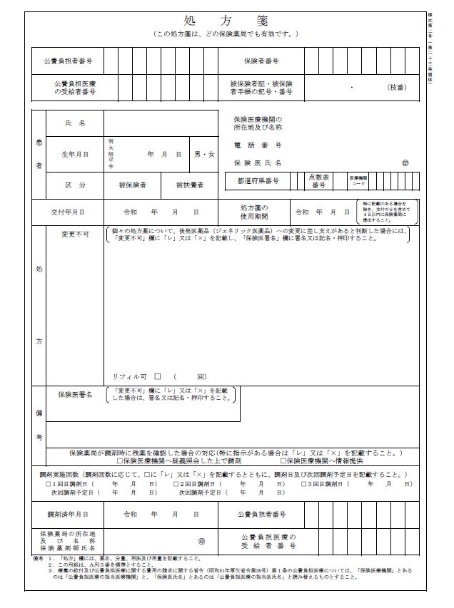 図　新しい処方せんの様式