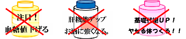 様々な医薬品的効果を謳ったサプリメントの図