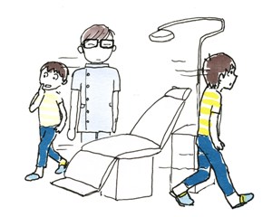 図　診察台に座れない子供のイラスト